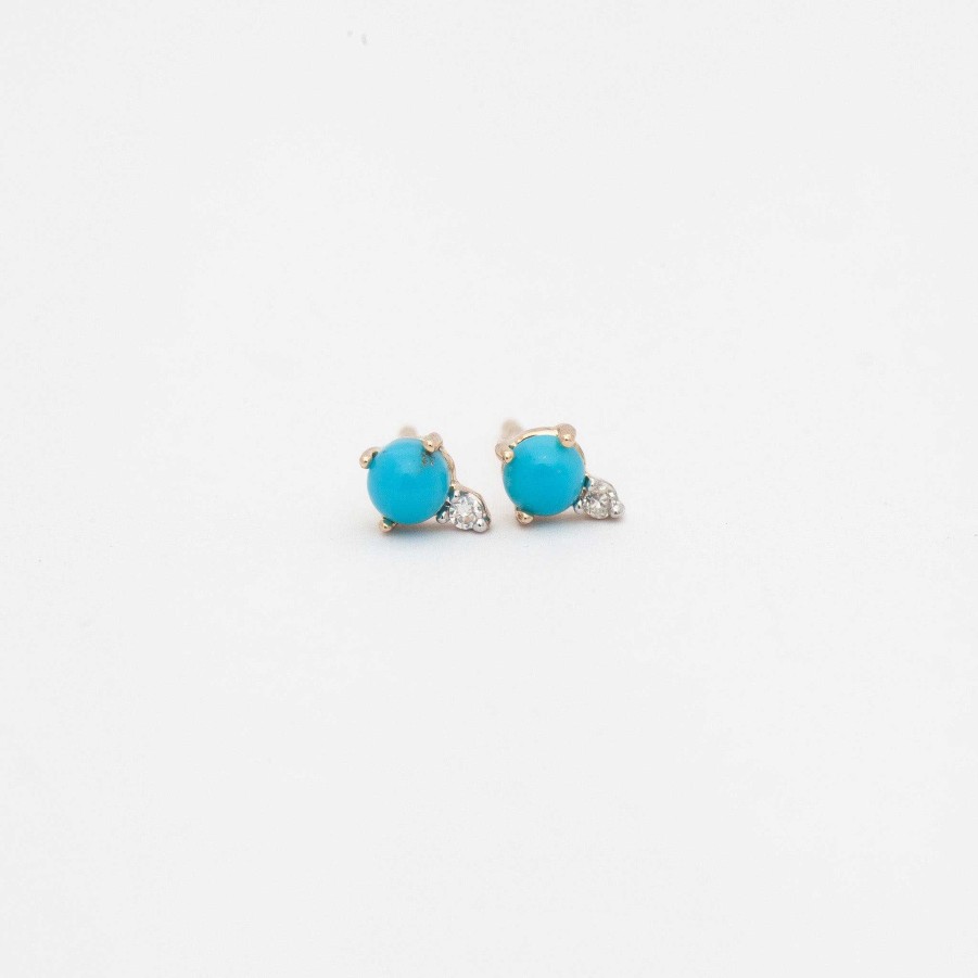 Earrings Adina Reyter | Turquoise & Round Diamond Studs