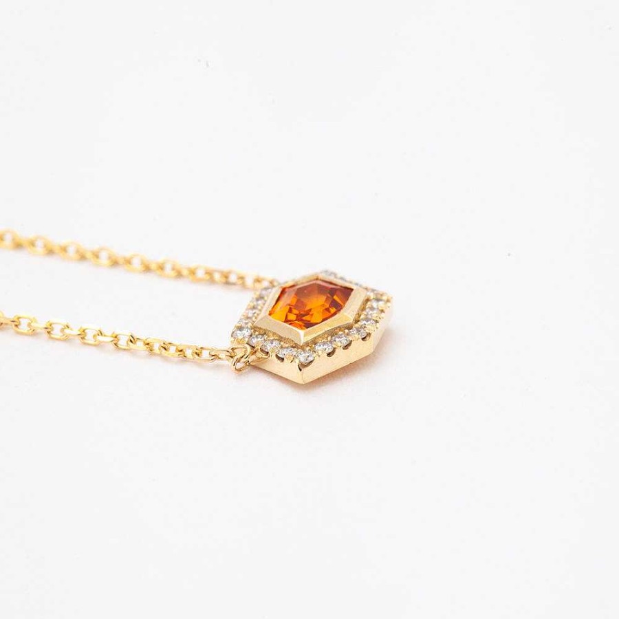 Necklaces And Pendants Era Jewelry | 0.50 Ct Orange Midi Mosaic Shape Necklace