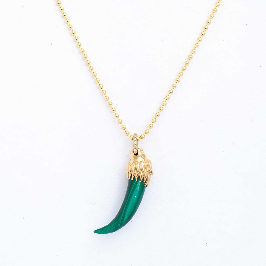 Necklaces And Pendants Sorellina | Il Leone Piccolo Malachite Lion'S Tooth Necklace