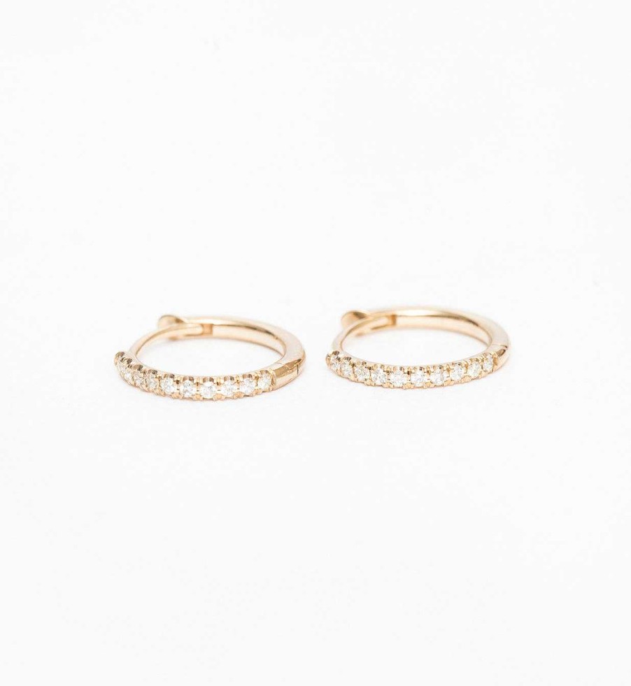 Earrings Zoe Chicco | Gold Pave Diamond Huggie Hoops