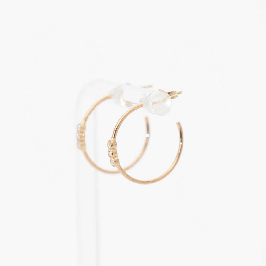 Earrings Zoe Chicco | Three Bezel Set Diamond Small Hoops