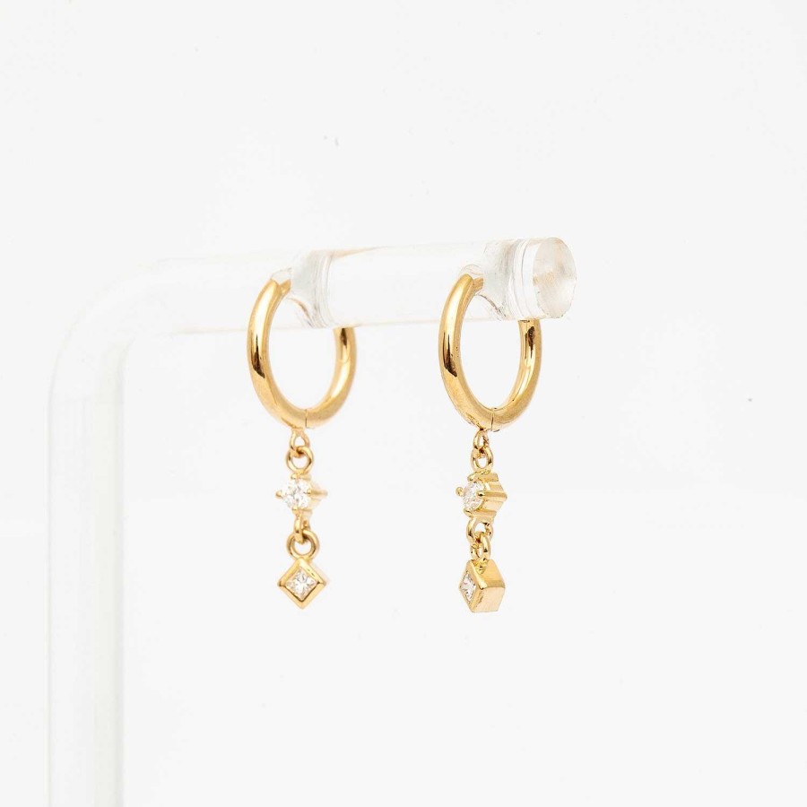 Earrings Zoe Chicco | Round & Princess Diamond Dangle Huggies