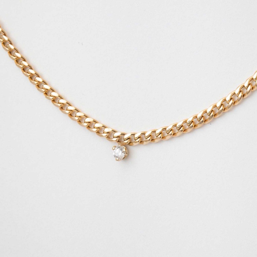 Necklaces And Pendants Zoe Chicco | Single Prong Diamond Small Curb Chain Necklace