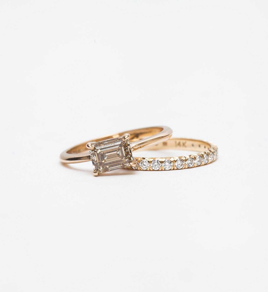 Rings Anna Sheffield | Yellow Gold & White Diamond 2 Mm Attelage French-Cut Pav Band