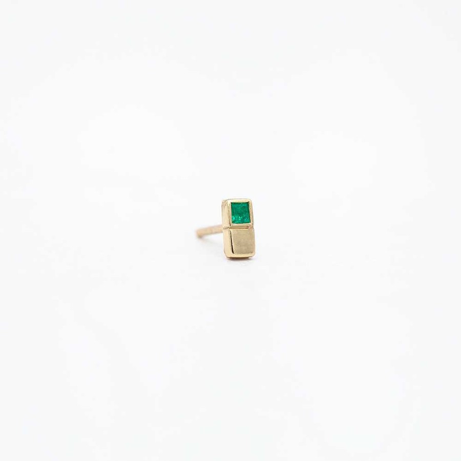 Earrings Jennie Kwon | Single Princess Cut Emerald Cube Stud