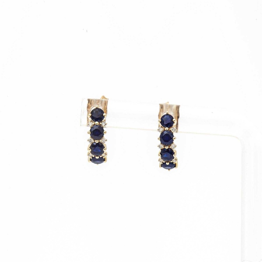 Earrings Adina Reyter | Sapphire & Diamond Rounds J Hoops