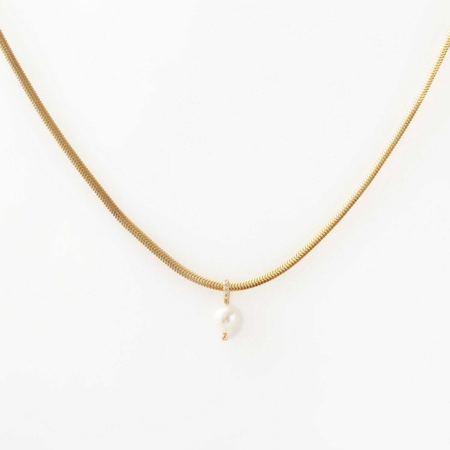 Necklaces And Pendants Zoe Chicco | Dangling Pearl Snake Chain Necklace