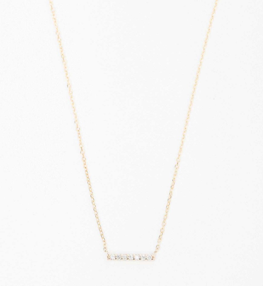 Necklaces And Pendants Vale | Gold 7 Diamond Tiny Pav Bar Necklace