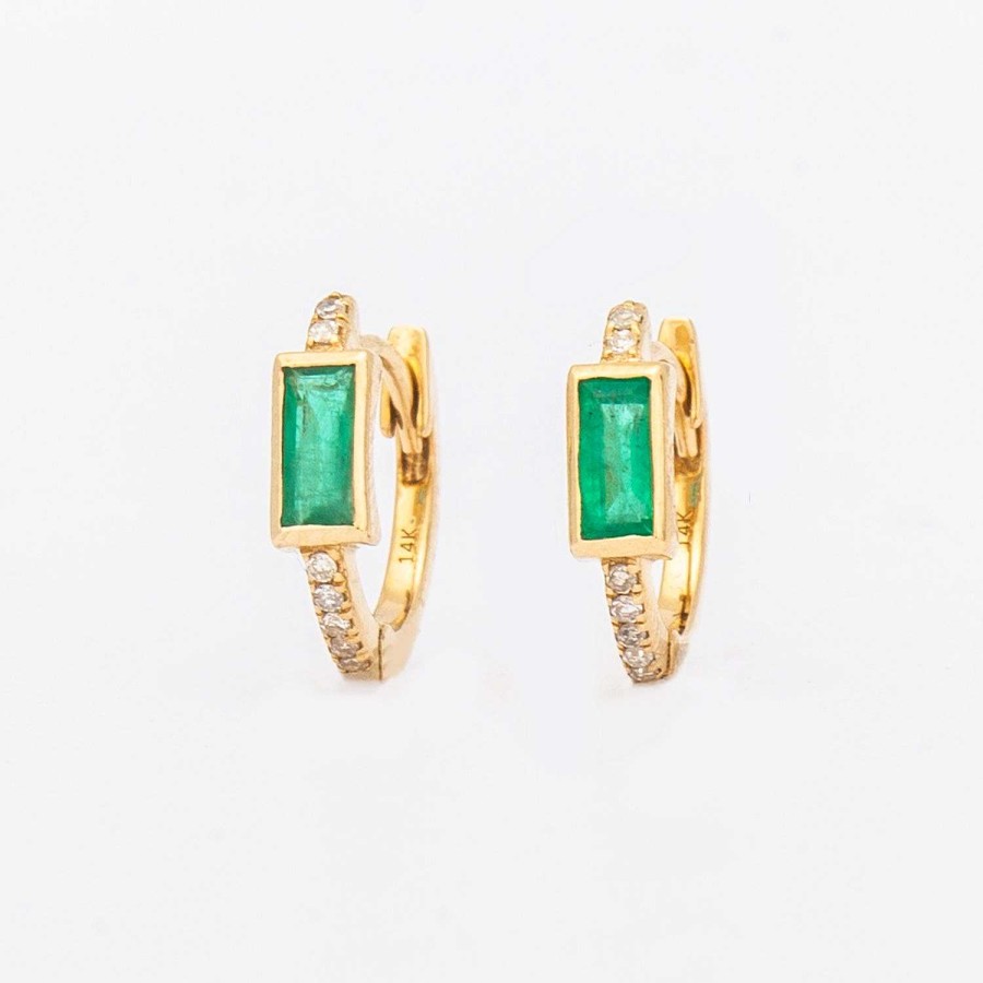 Earrings No.3 | Bezel-Set Emerald Huggie Hoops