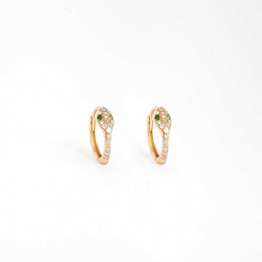 Earrings No.3 | Emerald-Eye Snake Huggie Hoops