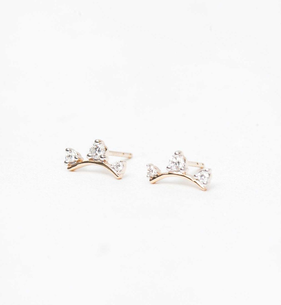 Earrings Adina Reyter | Three Diamond Amigos Curve Studs