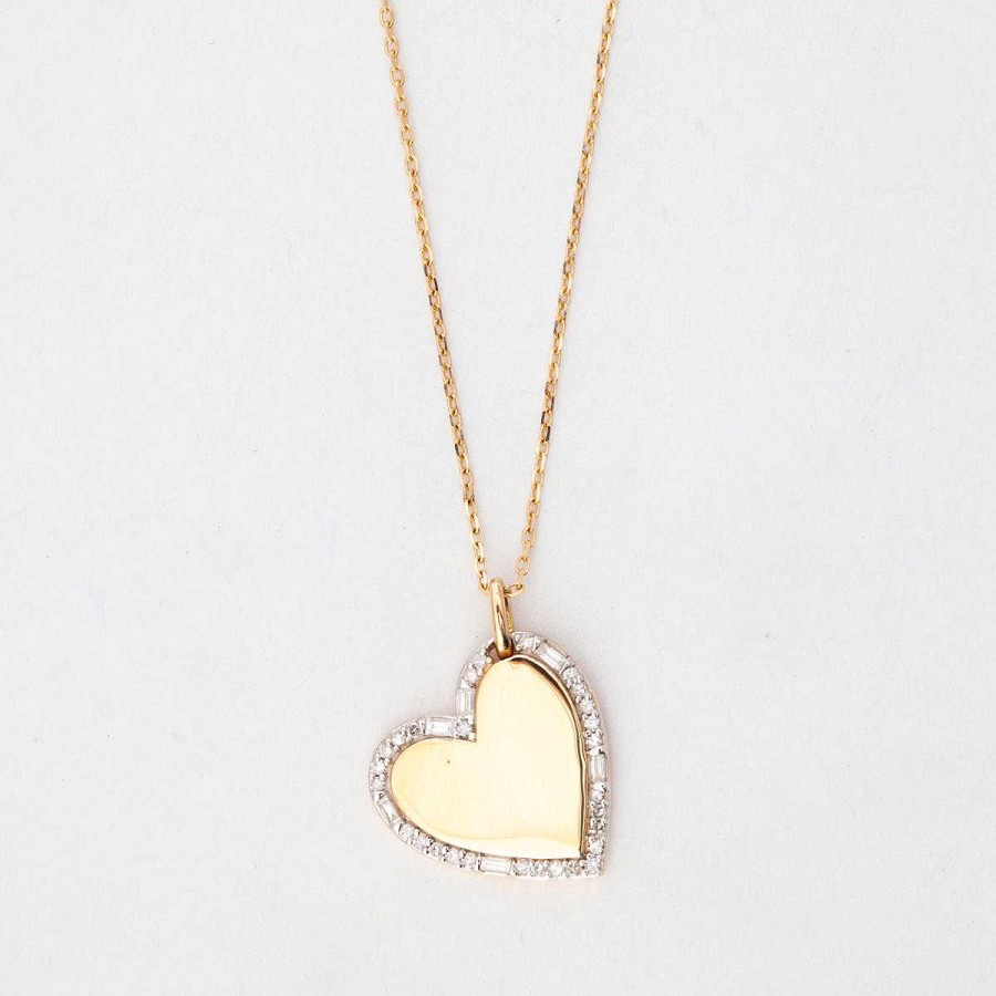 Necklaces And Pendants Adina Reyter | Heart Pav And Baguette Dog Tag Necklace