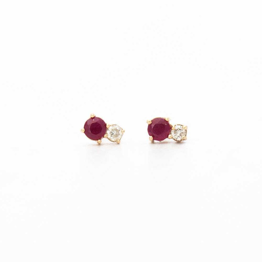 Earrings Adina Reyter | Amalfi Ruby & Diamond Two Amigo Studs