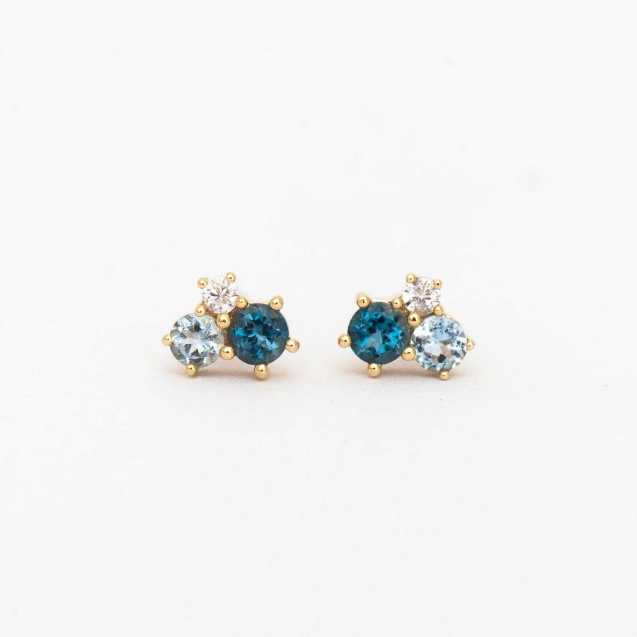 Earrings Adina Reyter | Topaz, Aquamarine, & Diamond Trio Bubbles Studs