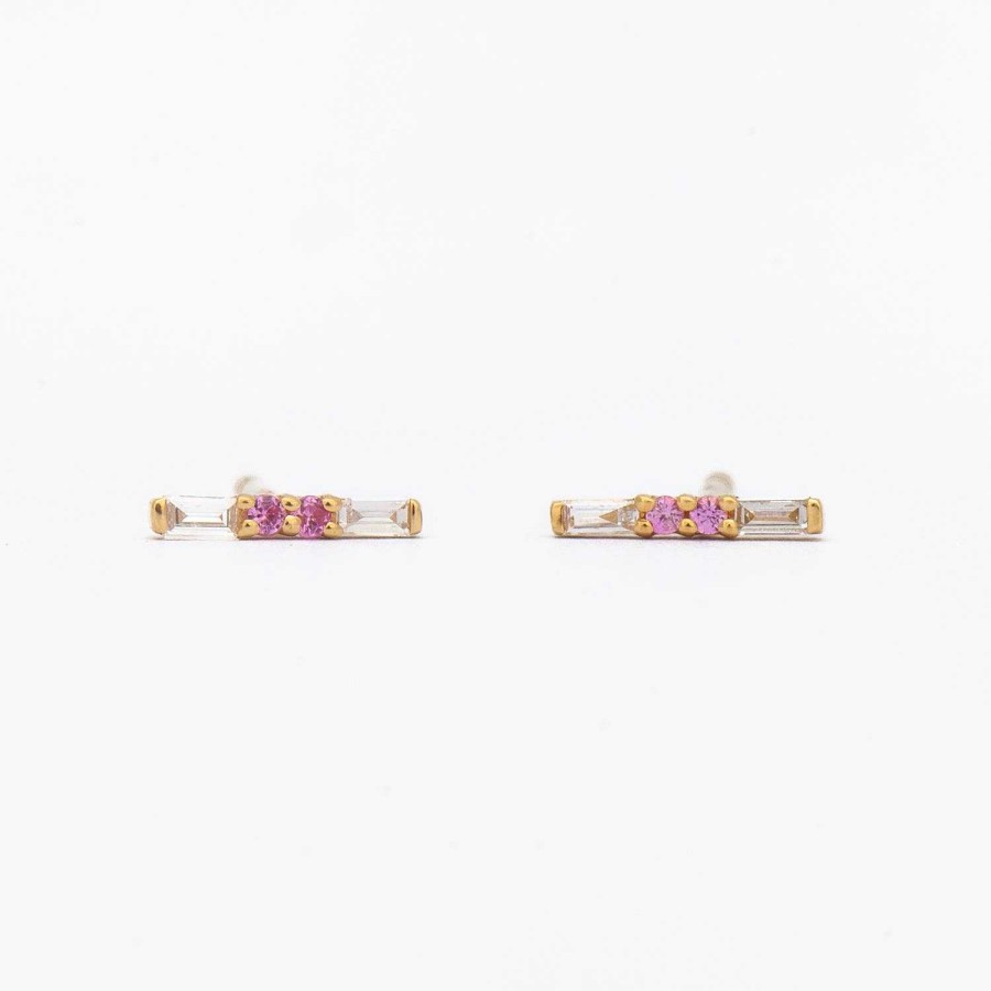 Earrings No.3 | Pink Sapphire & Baguette Diamond Bar Studs