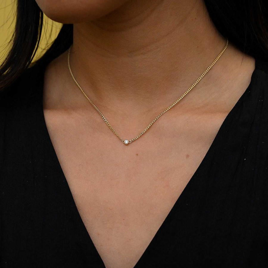 Necklaces And Pendants Zoe Chicco | Extra Small Curb Chain Bezel Diamond Necklace