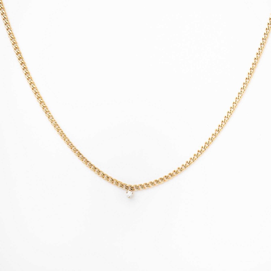 Necklaces And Pendants Zoe Chicco | Single Prong Diamond Small Curb Chain Necklace