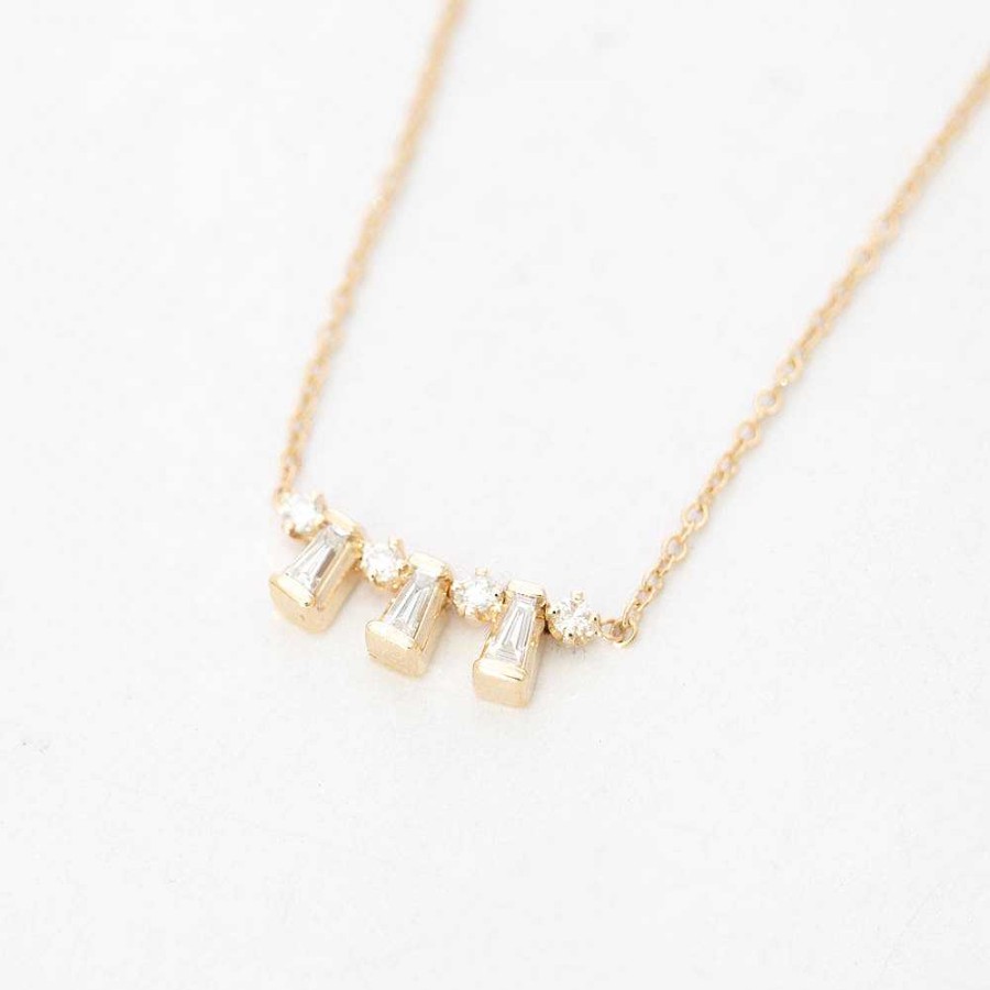 Necklaces And Pendants Zoe Chicco | Tapered Baguette And Prong Diamond Necklace