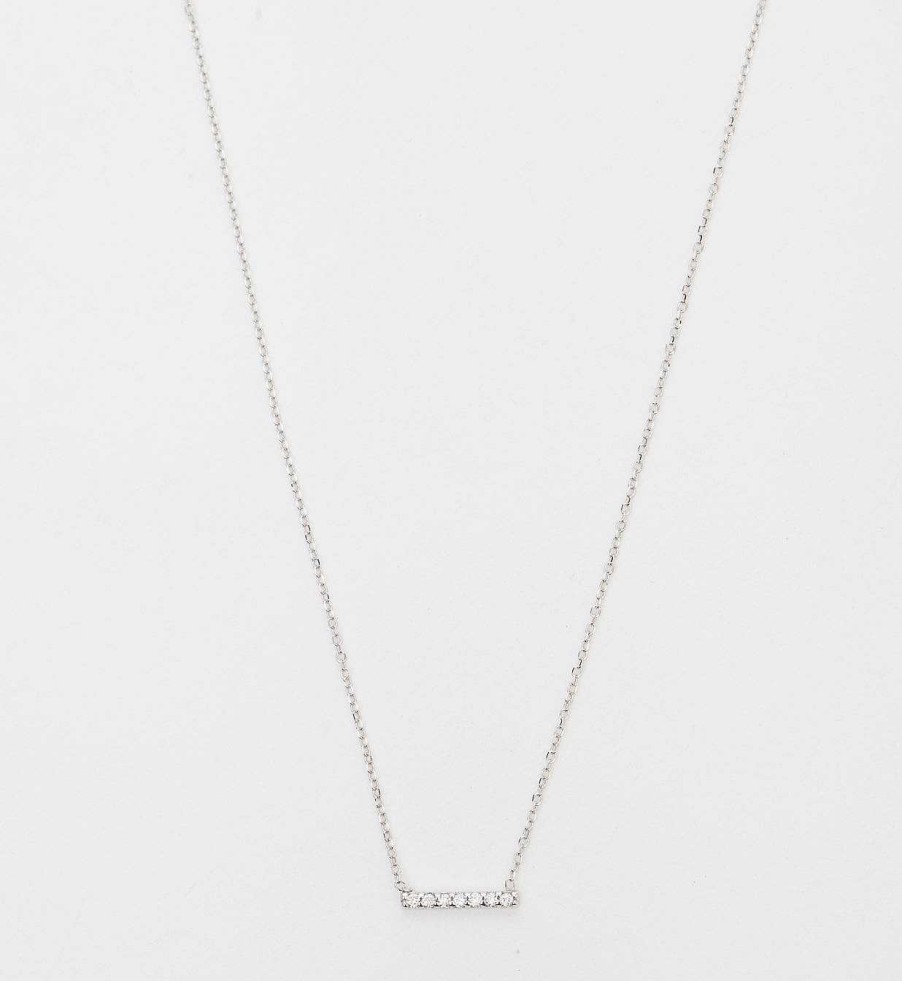 Necklaces And Pendants Vale | White Gold 7 Diamond Pav Bar Necklace