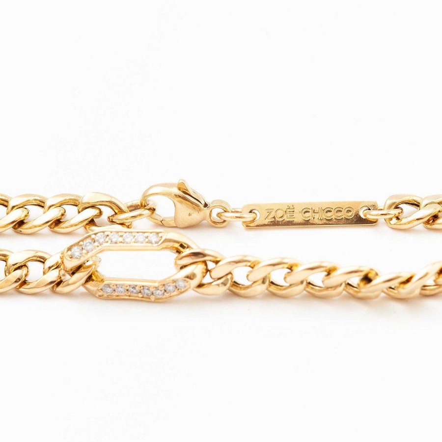 Bracelets Zoe Chicco | Pav Oval Link On Medium Curb Chain Bracelet