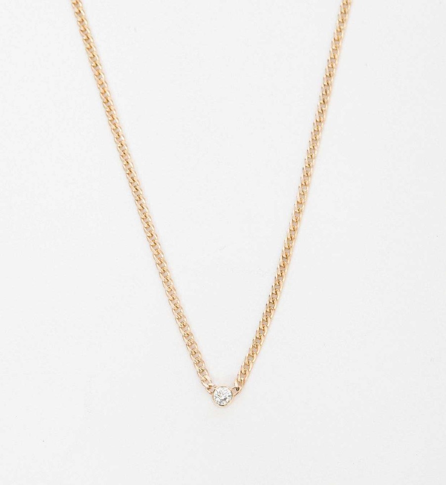 Necklaces And Pendants Zoe Chicco | Extra Small Curb Chain Bezel Diamond Necklace