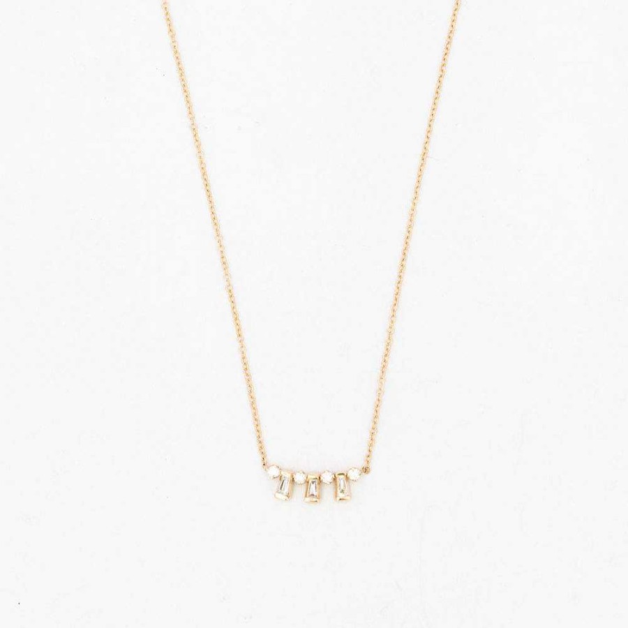 Necklaces And Pendants Zoe Chicco | Tapered Baguette And Prong Diamond Necklace