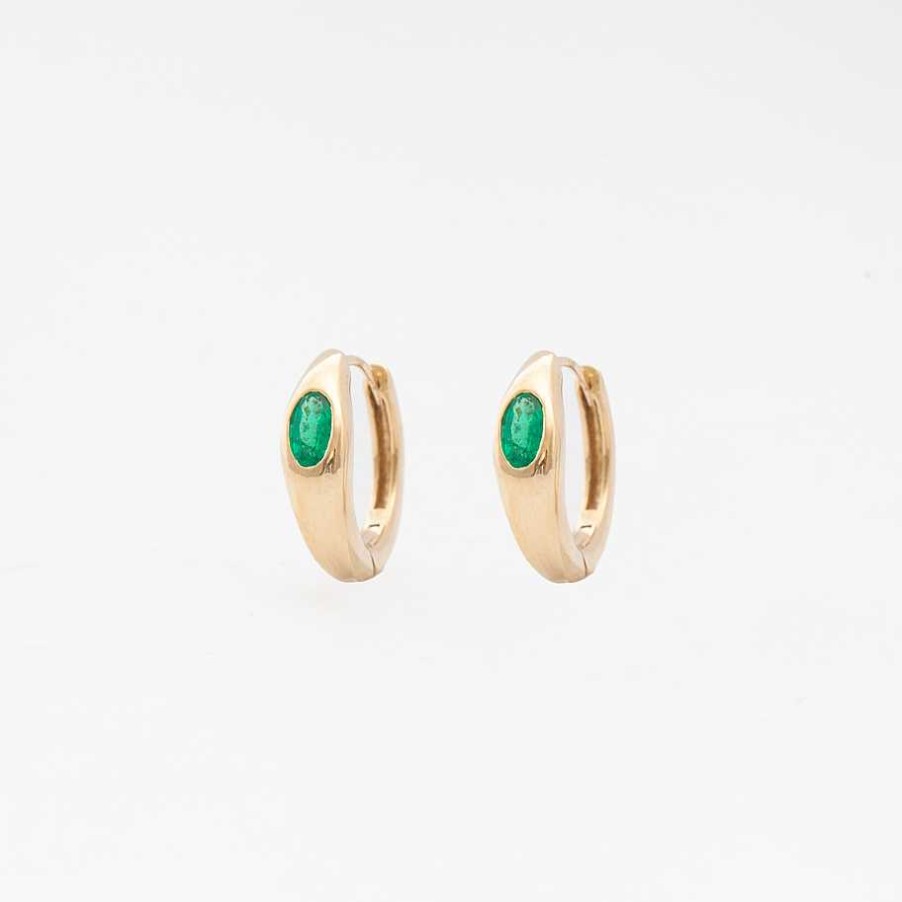 Earrings No.3 | Oval Emerald Domed Huggie Hoops