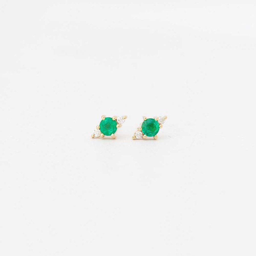 Earrings Adina Reyter | Emerald And Diamond Trio Studs