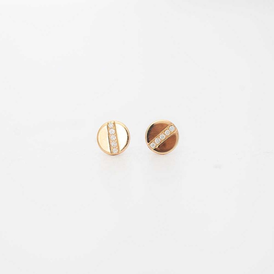 Earrings Zoe Chicco | Midi Bitty Pav Diamond Line Disc Studs