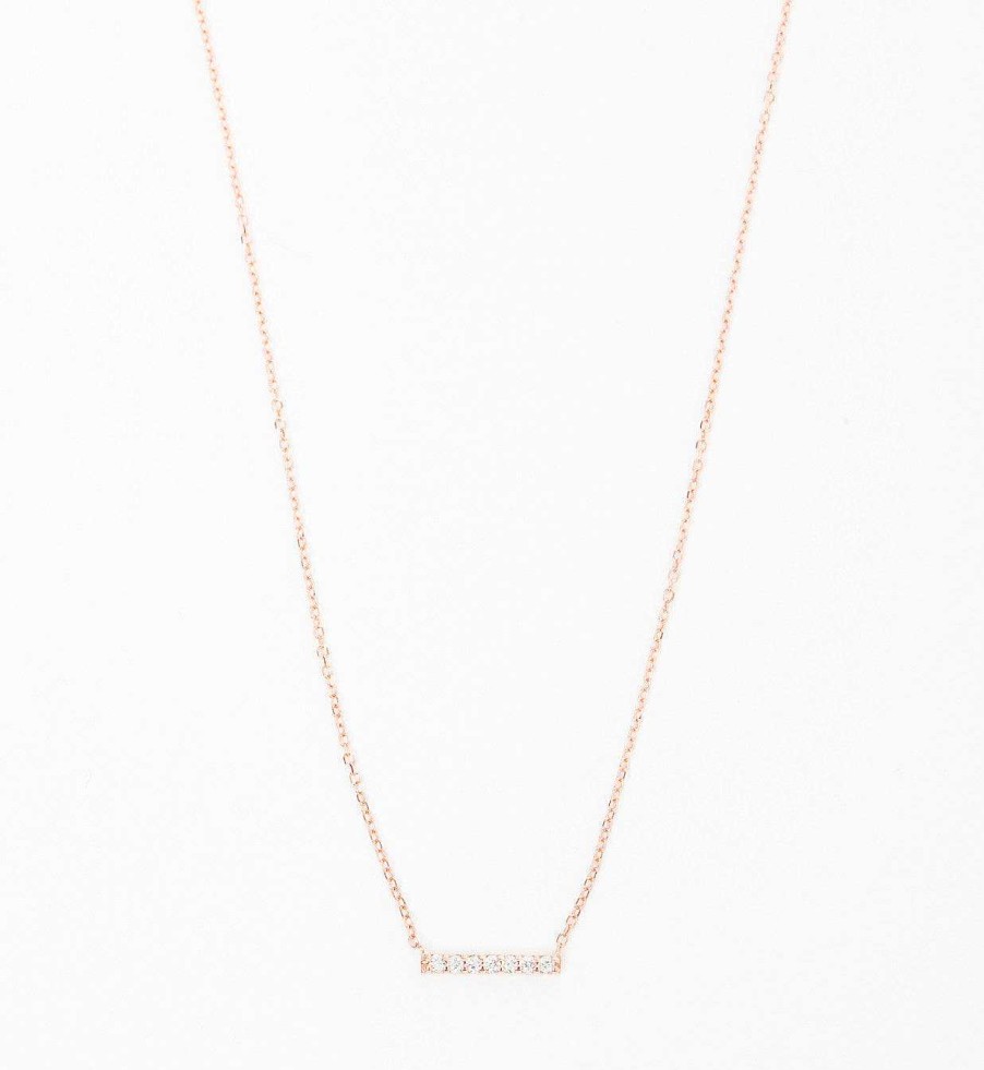 Necklaces And Pendants Vale | Rose Gold 7 Diamond Tiny Pav Bar Necklace