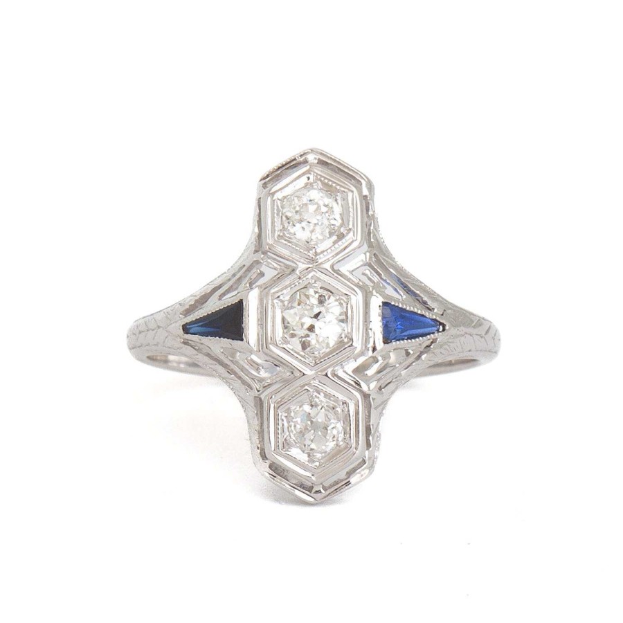 Rings Estate Jewelry | Diamond & Sapphire Dinner Ring