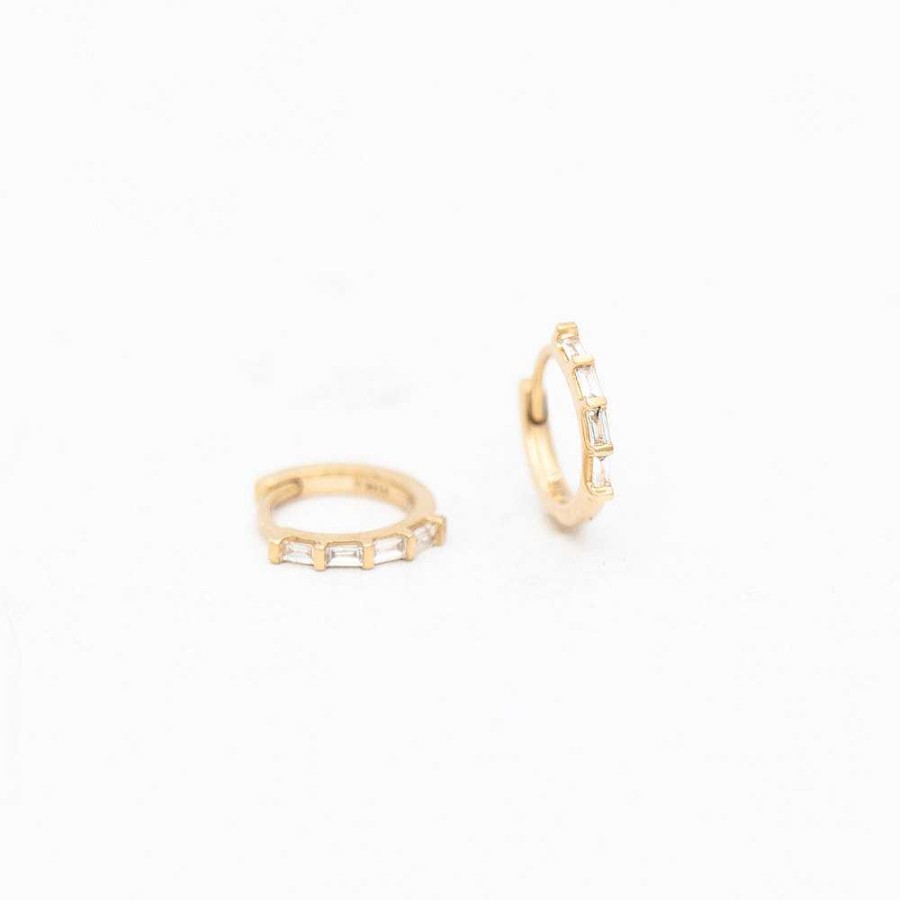 Earrings Zoe Chicco | Baguette Diamond Hinge Huggie Hoops