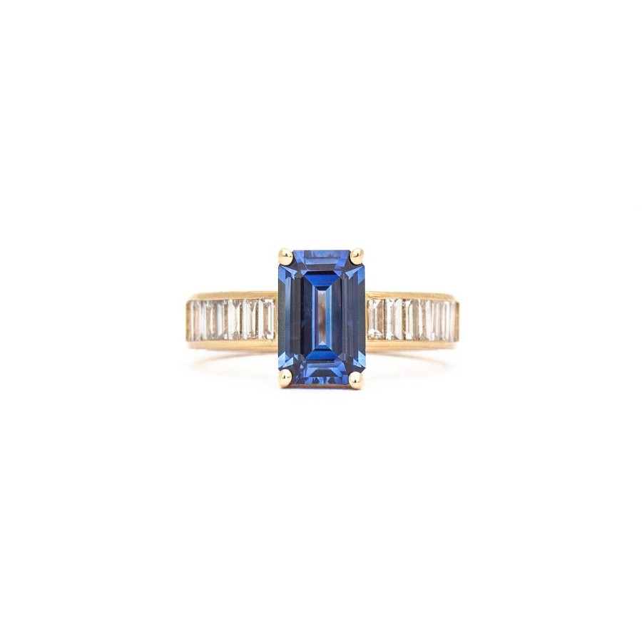 Rings The Future Fine | 1.65 Ct Emerald-Cut Blue Sapphire Cascade Ring