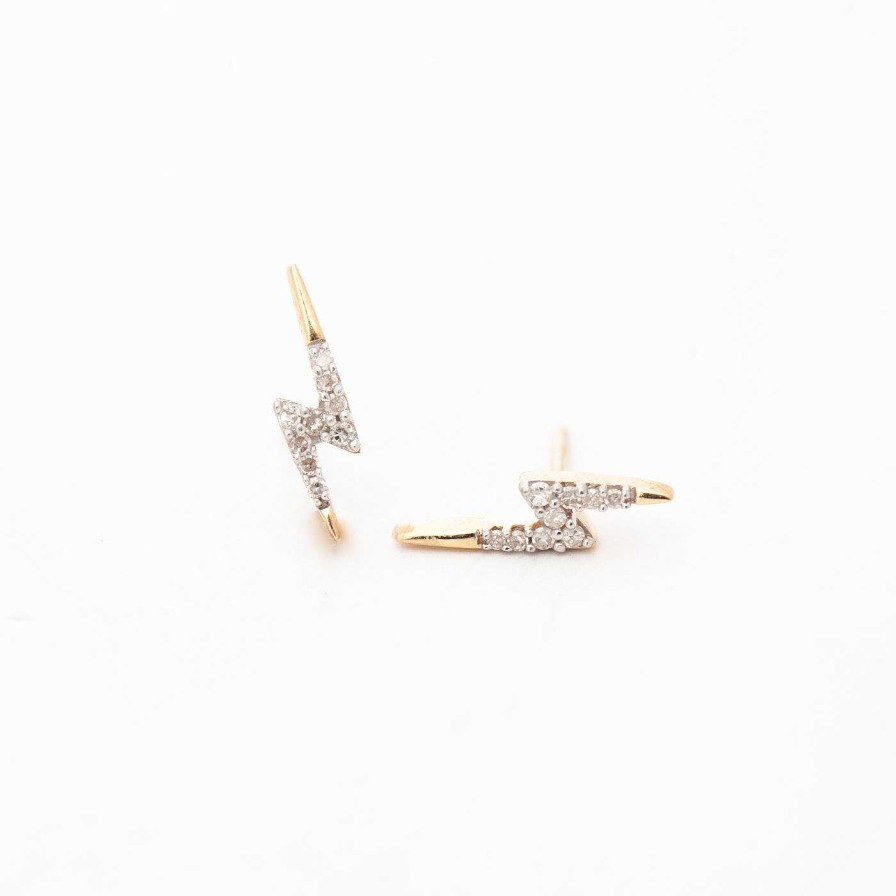 Earrings Adina Reyter | Tiny Pave Lightning Bolt Studs