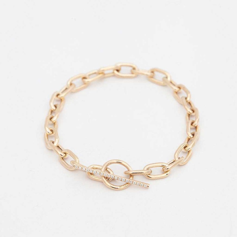 Bracelets Zoe Chicco | Extra Large Square Oval Link Toggle Bracelet With Pav Diamonds