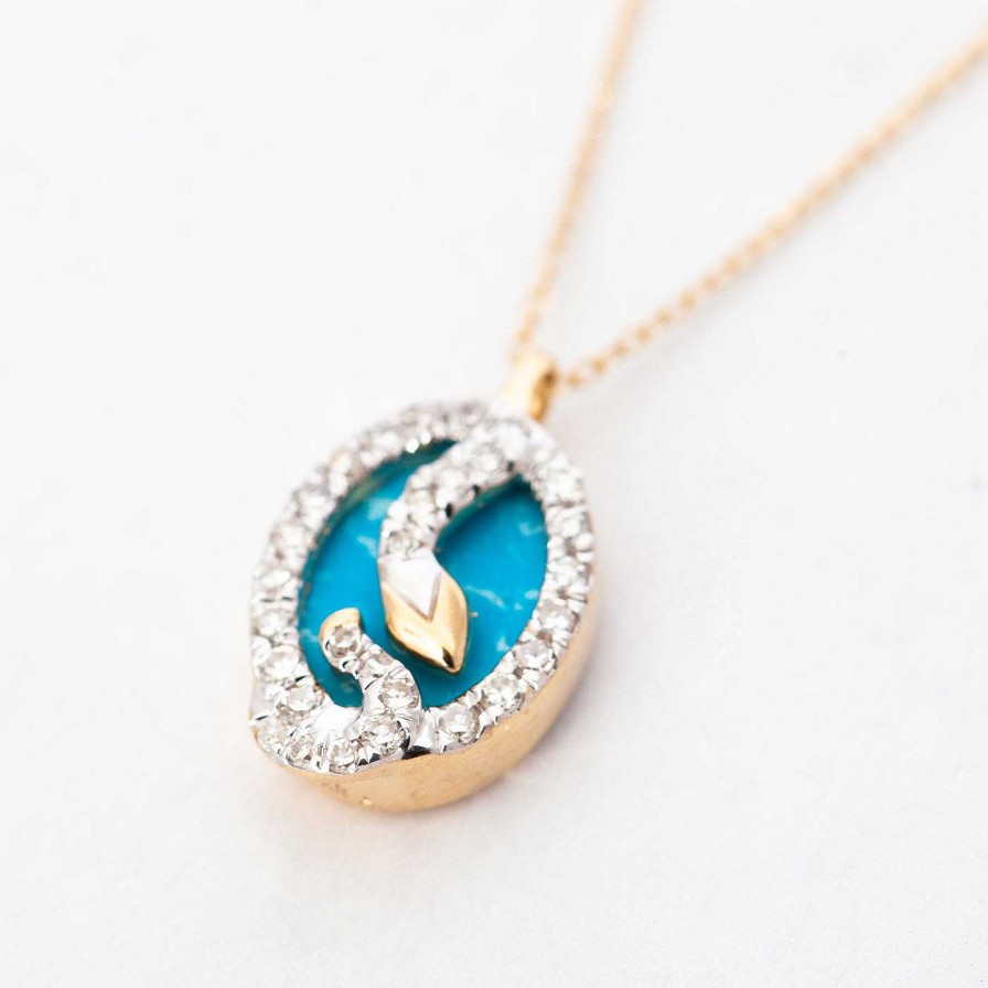 Necklaces And Pendants Adina Reyter | Tiny Turquoise & Diamond Oval Snake Pendant