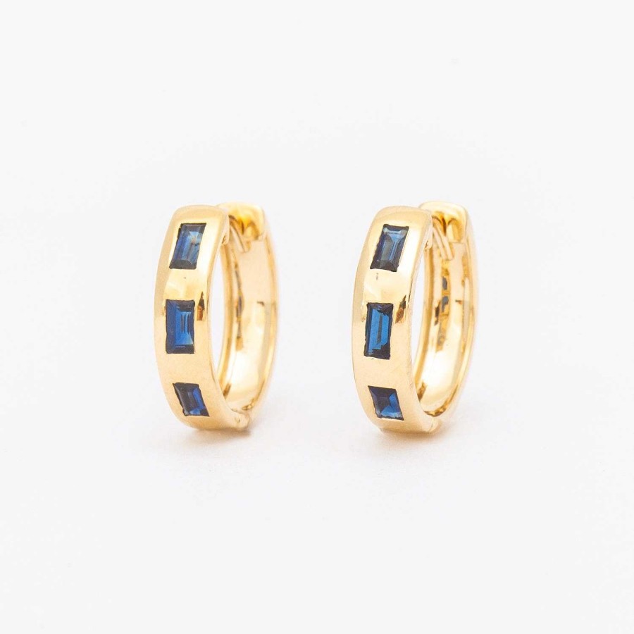 Earrings No.3 | Flush-Set Blue Sapphire Baguette Huggie Hoops