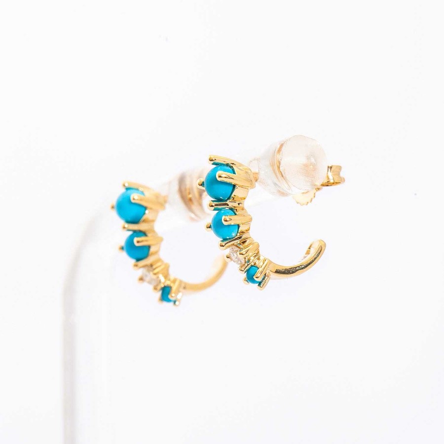 Earrings Adina Reyter | Turquoise & Diamond Rounds J Hoops