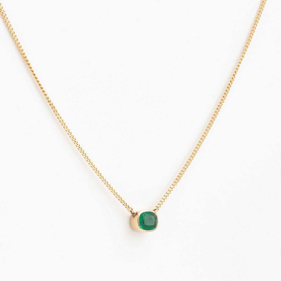 Necklaces And Pendants No.3 | 0.51 Ct Cushion Emerald Bezel Solitaire Necklace