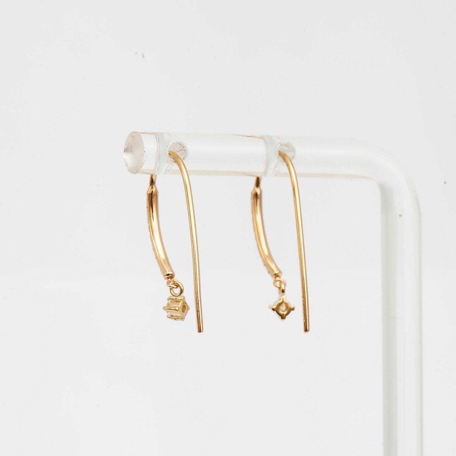 Earrings Zoe Chicco | Pav Diamond Bar & Dangling Diamond Short Wire Threader Earrings