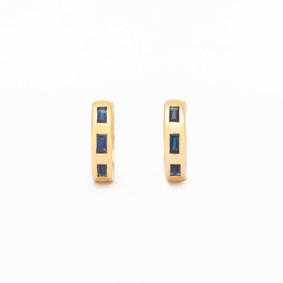 Earrings No.3 | Flush-Set Blue Sapphire Baguette Huggie Hoops