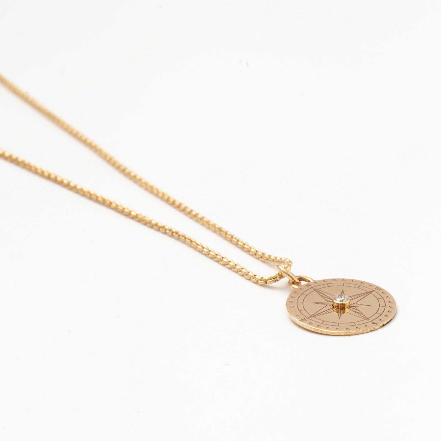 Necklaces And Pendants Zoe Chicco | Small Compass On Extra Small Box Chain Necklace