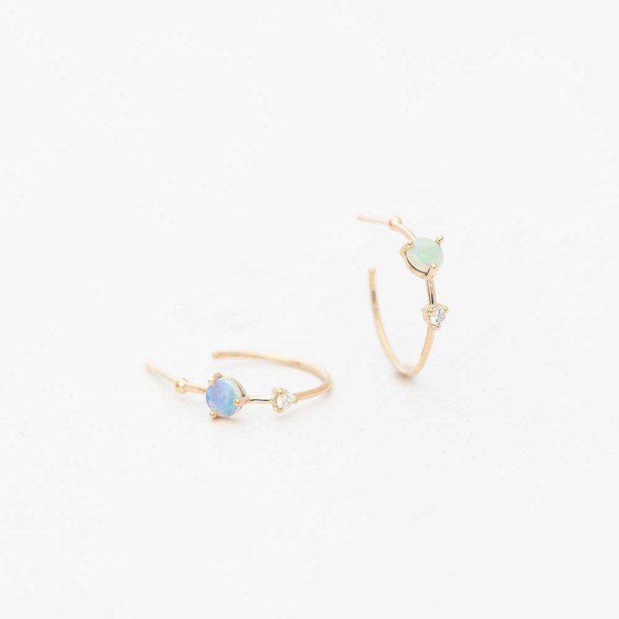 Earrings WWAKE | Small Two-Step Opal And Diamond Hoop Earrings