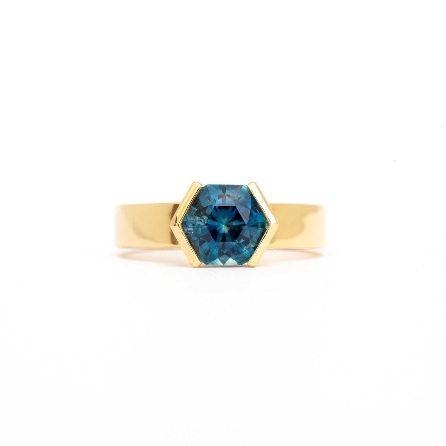 Rings The Future Fine | 2.00 Ct Blue Hexagon Montana Sapphire Half-Bezel Temple Ring