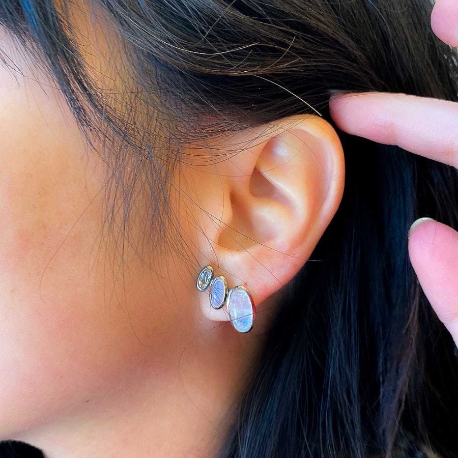 Earrings NAKARD | Rainbow Moonstone, Ethiopian Opal, & White Zircon Taper Earrings