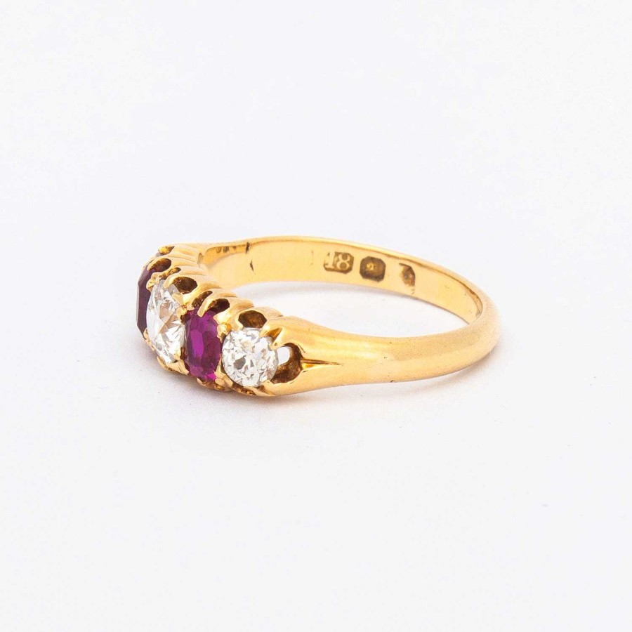 Rings Estate Jewelry | Old Mine Diamond & Ruby Half Hoop Ring