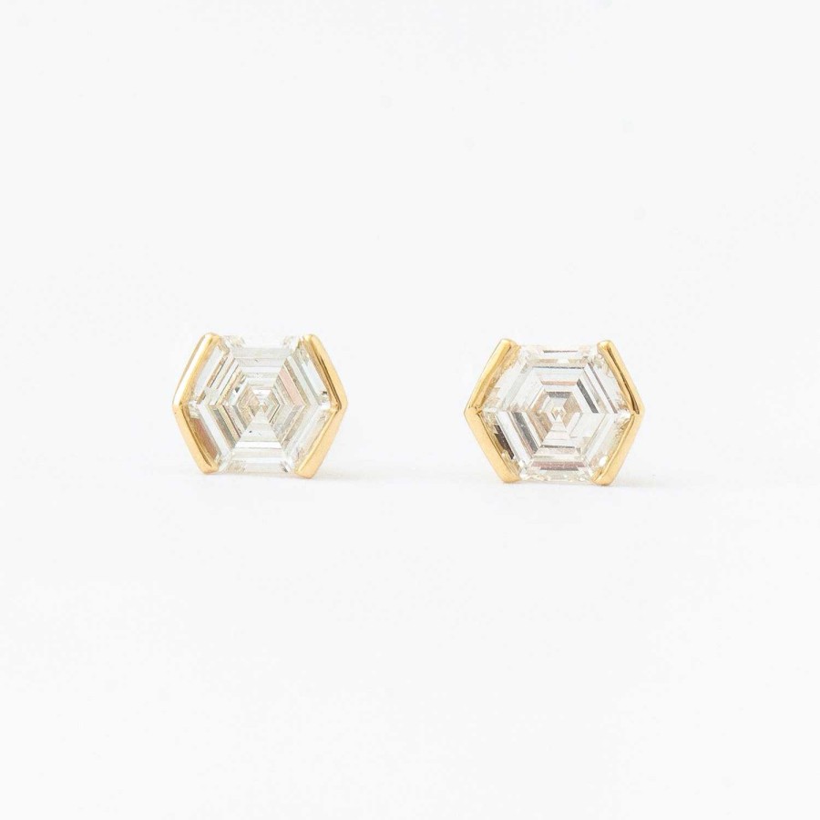 Earrings The Future Fine | 0.29 Ctw Hexagon Diamond Temple Half-Bezel Studs