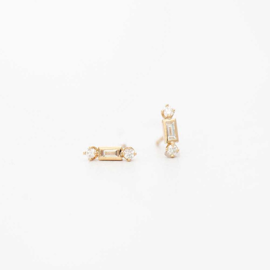 Earrings Zoe Chicco | Baguette And Two Prong Diamond Studs