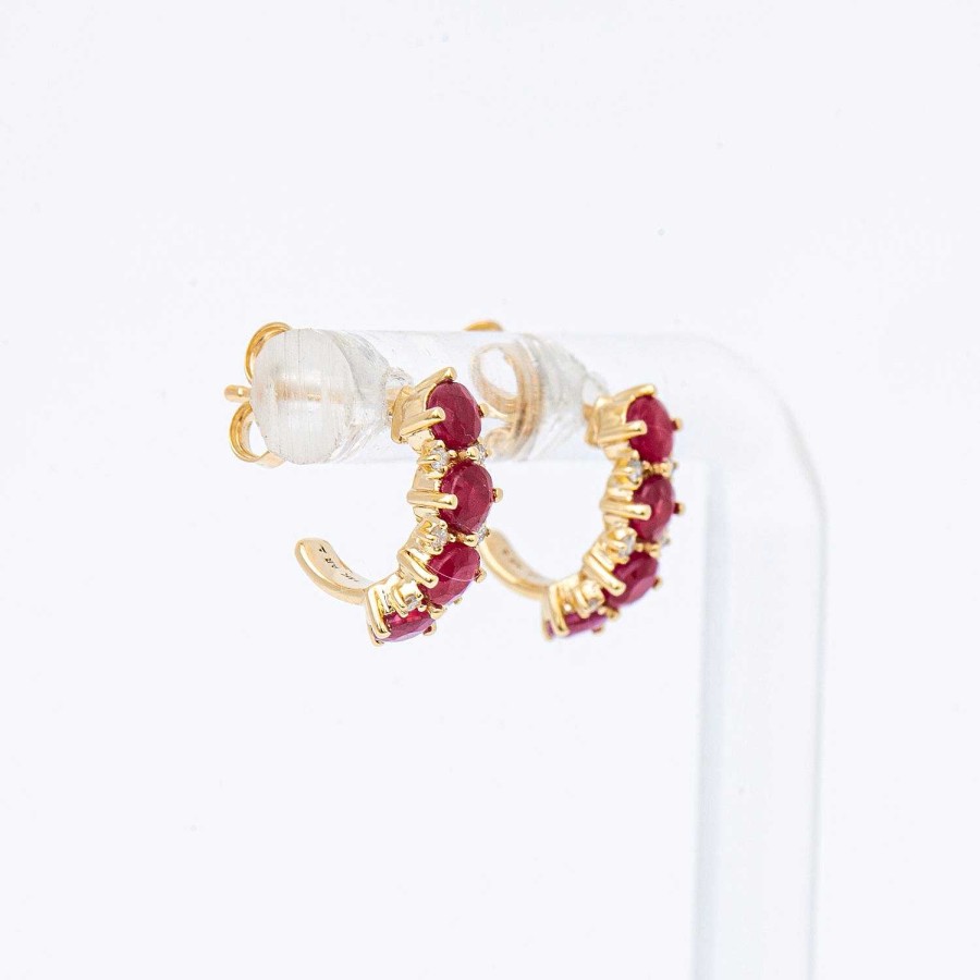 Earrings Adina Reyter | Ruby & Diamond Rounds J Hoops