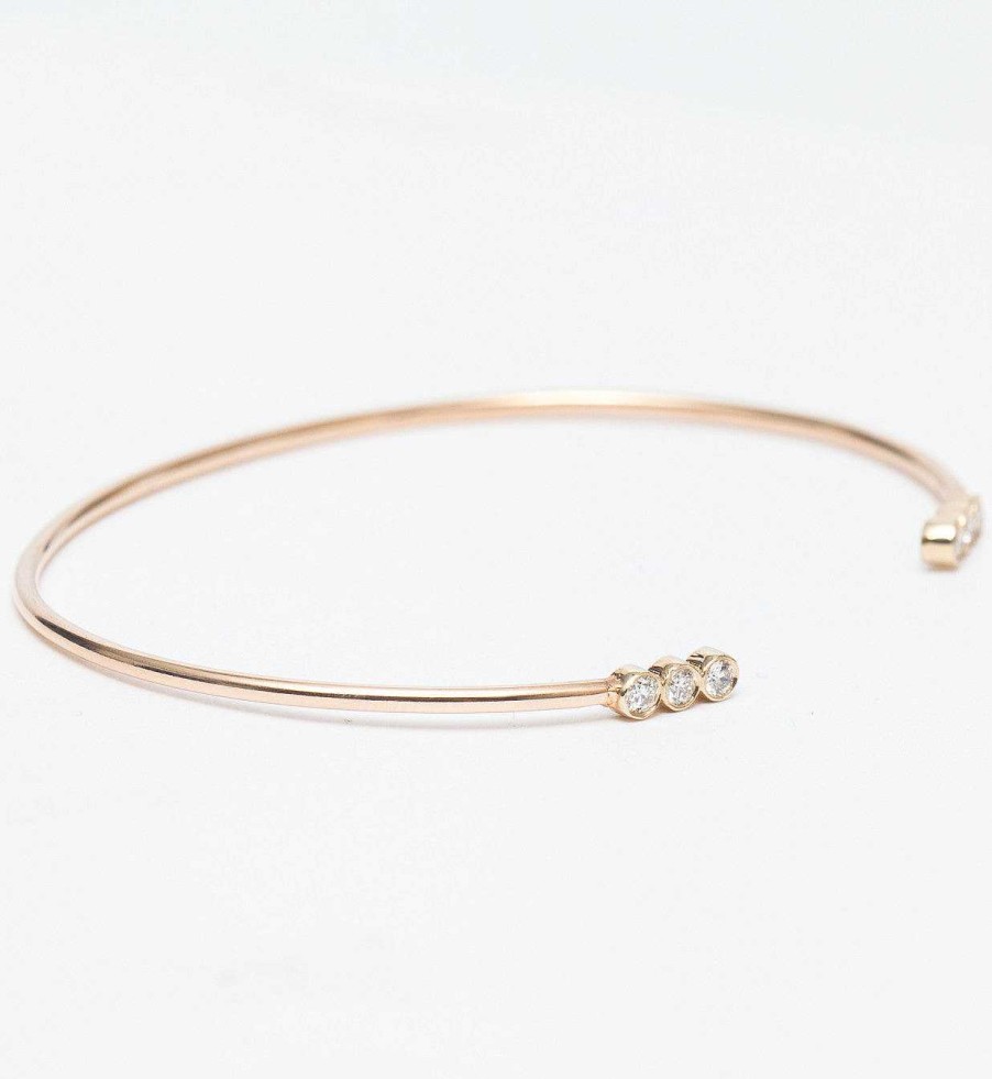 Bracelets Zoe Chicco | Three Diamond Line Open Cuff